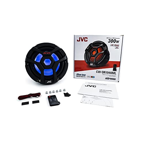 JVC CW-DR1040ML 10-Inch RGB Illunimanation Outdoor Marine/Car Audio Subwoofer - 1,300 Watt Single Black Waterproof Bass Loud Speaker for Marine Stereo Sound System JVC CW-DR1040ML 10-Inch RGB Illunimanation Outdoor Marine/Car Audio Subwoofer - 1,300 Watt Single Black Waterproof Bass Loud Speaker for Marine Stereo Sound System